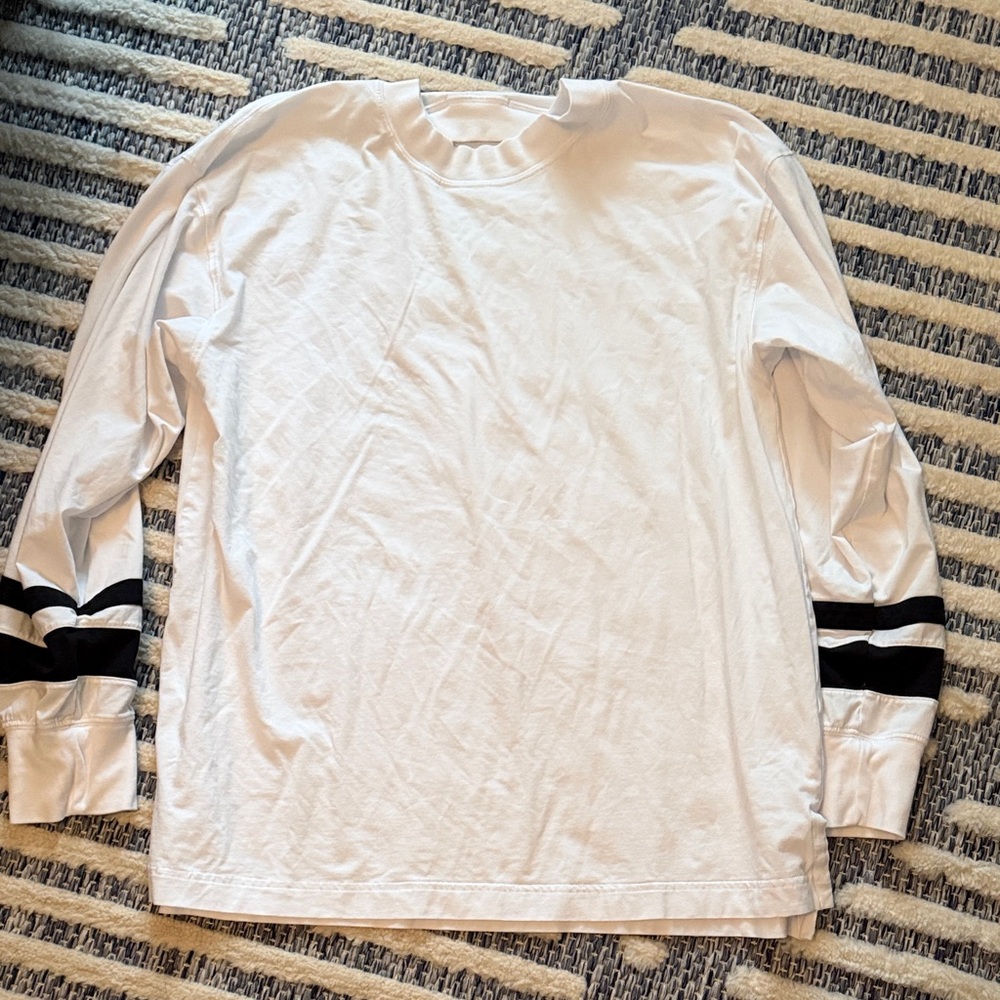 Abercrombie & Fitch White Long Sleeve Tee with Black Stripes